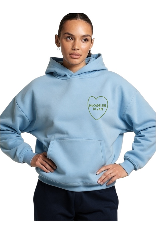 Unisex Keep Fighting Colorful Custom Printed Cotton Oversize Hooded Sweatshirt