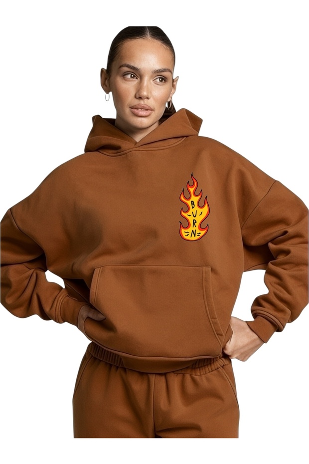 Unisex Burn Flame Colorful Custom Printed Cotton Oversize Hooded Sweatshirt