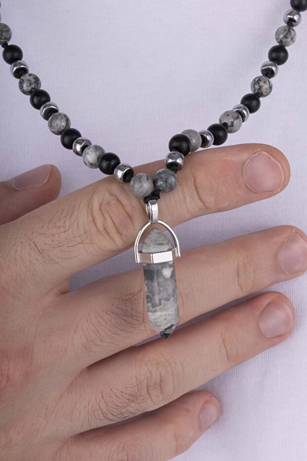 Onyx and Jasper Stone Natural Stone Men's Necklace