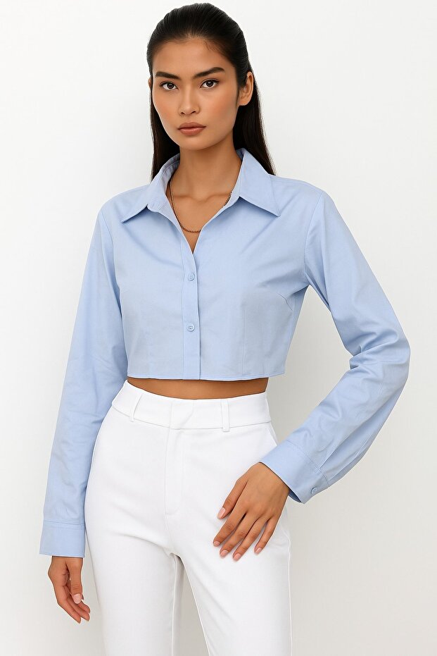 Minimalist Basic Uzun Kollu Kadın GÖMLEK - 1