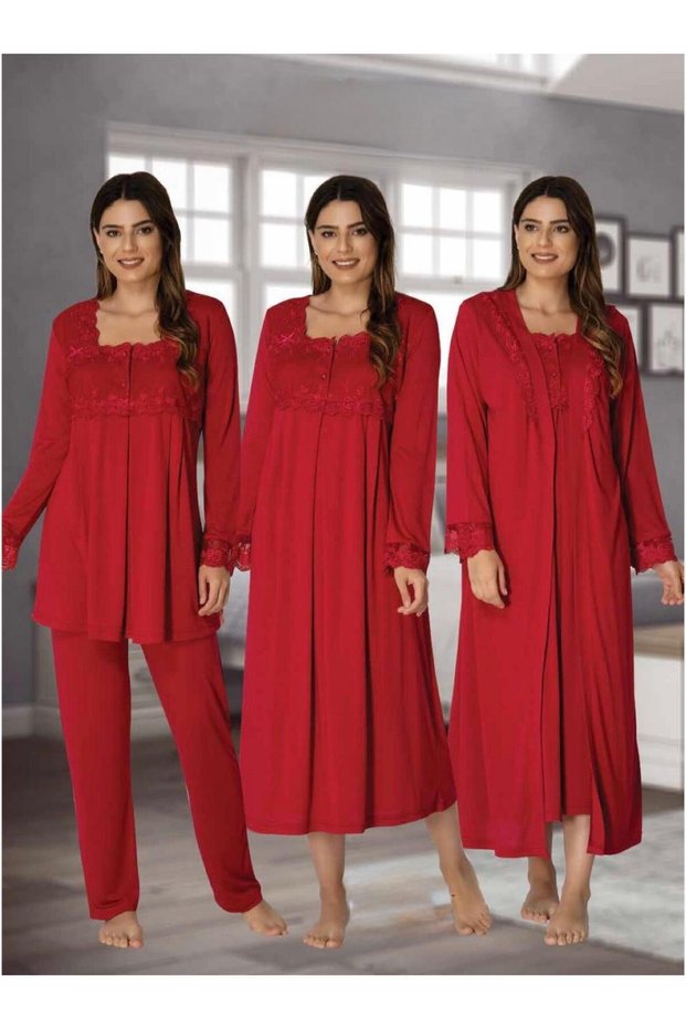 Women's Cherry Special Design Lace Cotton Maternity Pajama Set Nightgown Set