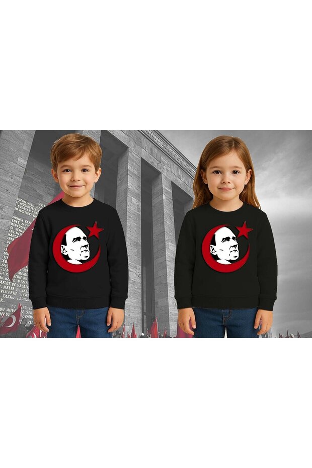 Unisex Crescent and Star 19 May 29 October 23 April 10 November Atatürk Children's 3 Thread Raised Sweatshirt