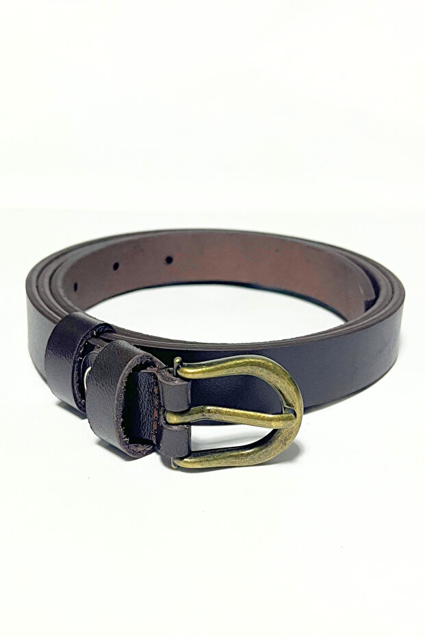 100% Genuine Leather Women's Belt with Antique Gold Plated Buckle