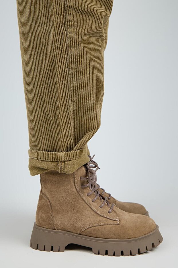 (Viyan) Women's Genuine Leather Lace-Up Internal Zipper Mink Boots