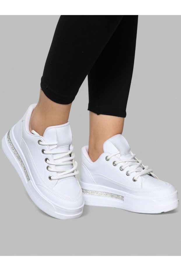 Women's High Sole Lace-Up Stone Patterned Comfortable Sports Shoes Casual Sneakers