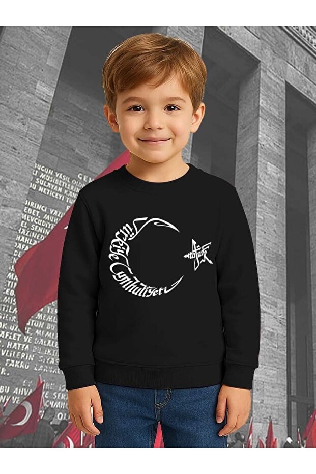 Unisex Crescent and Star 19 May 29 October 23 April 10 November Atatürk Children's 3 Thread Raised Sweatshirt