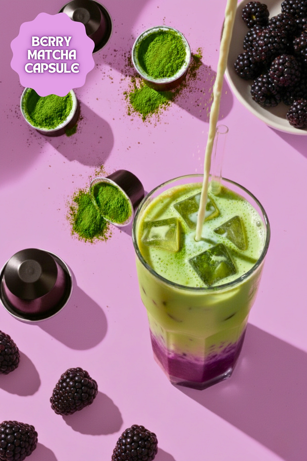 Berry Matcha Kapsül - Nespresso Uyumlu, Böğürtlen Aromalı Matcha Tozu, 10'lu Paket - 3