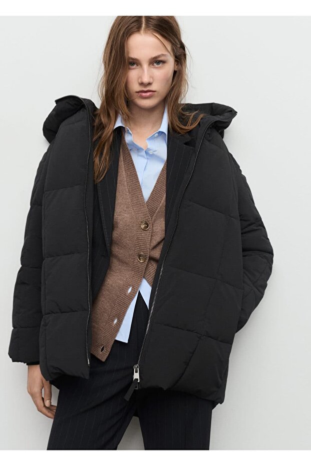 Kapüşonlu kapitone anorak - 1