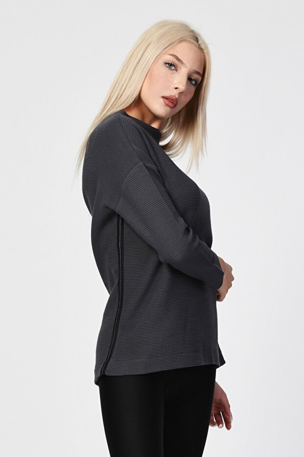 بلوزة كبيرة الحجم بدون أكتاف - أنثراسيت - 5