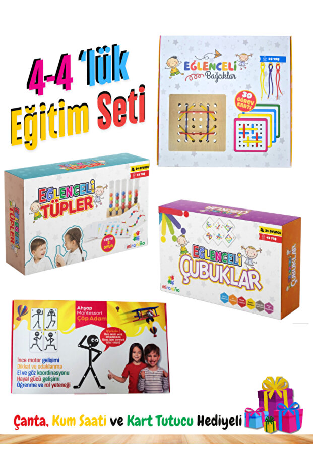 4-4' Educational Box Game Set (Montessori Trash Man-Fun Tubes, Sticks and Cords)