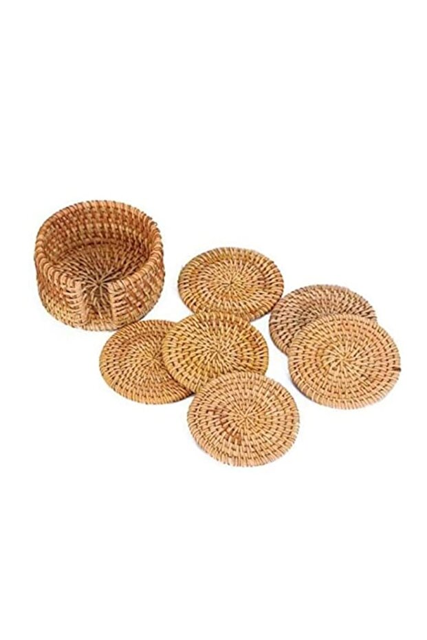 SKEIDO 6Pcs/Lot Creative Drink Coasters Set for Tea Accessories Round Tableware Placemat Dish Mat Rattan Weave Cup Mat Pad 8cm