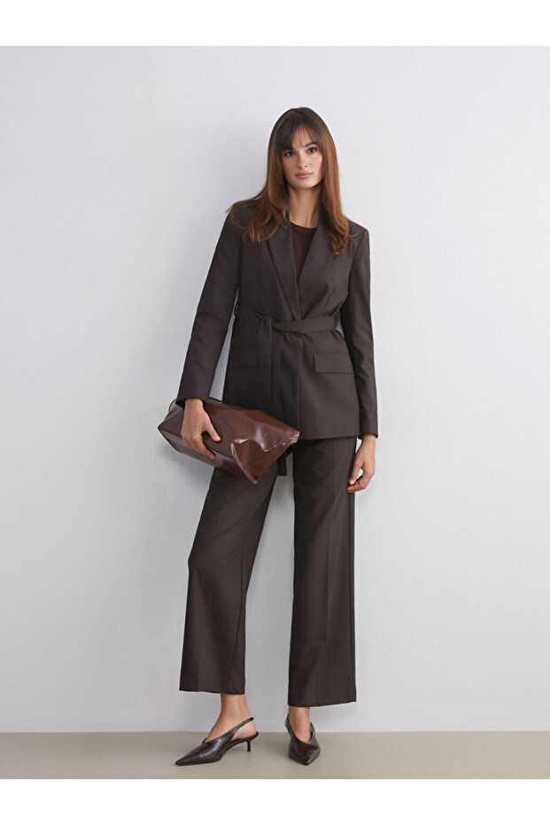 Brown Loose Fit Striped Women's Pleated Pants