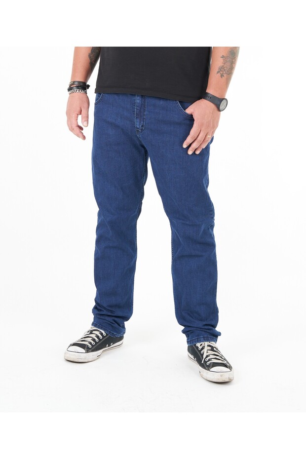 Denim Klasik Kesim Büyük Beden Likralı Yüksek Bel Kot Pantolon