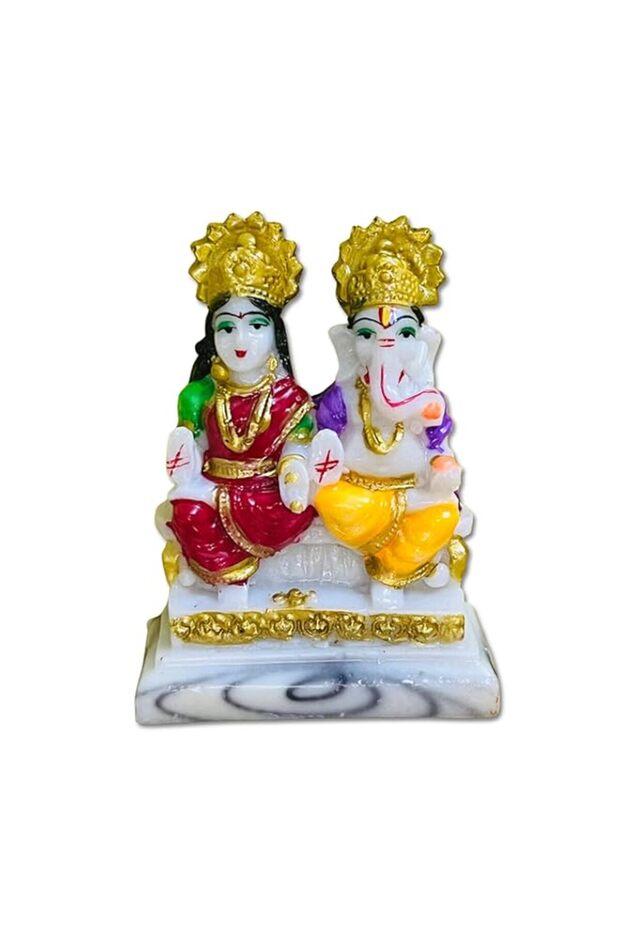 Divine Design Laxmi Ganesh Marble Dust Idol – A Harmonious Blend of Prosperity and Wisdom- 10cm hei
