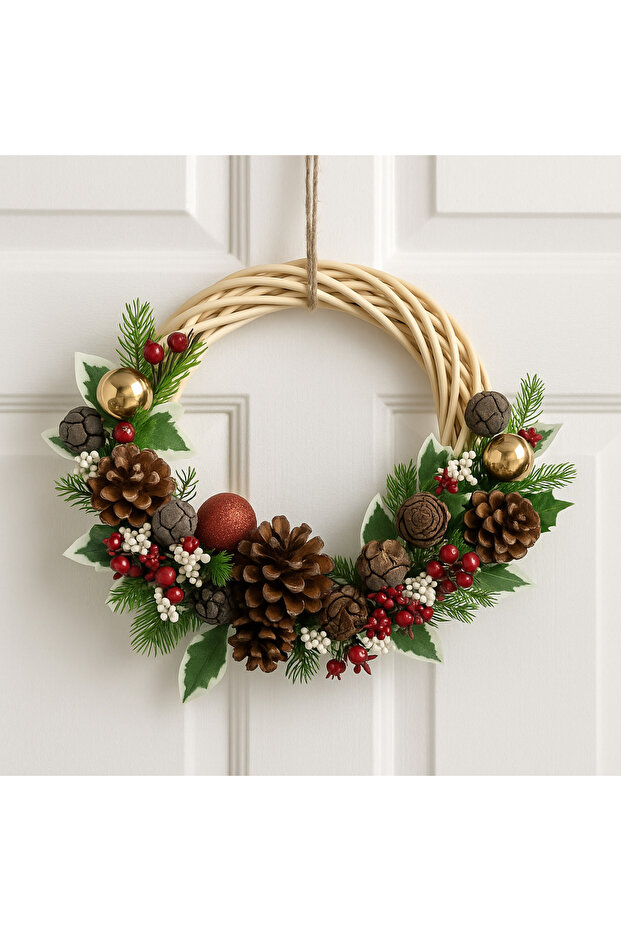 Kozalak Ve Kokinalı Bambu Yılbaşı Kapı Süsü Çelenk - 1