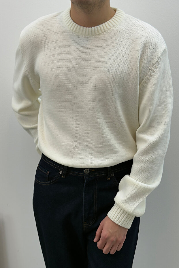 Sable Oversize Triko Uzun Kollu Kazak Ekru - 2