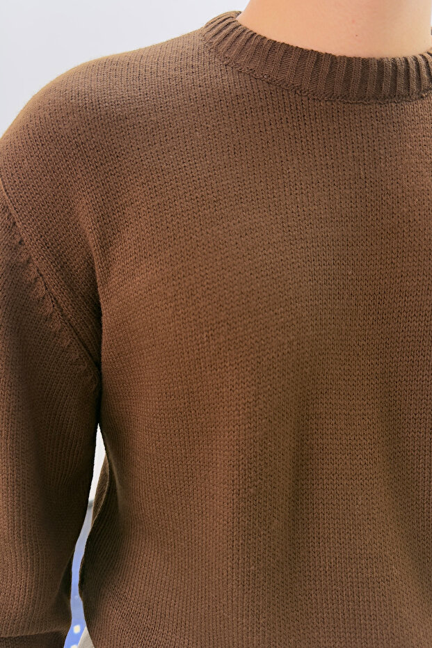 Sable Oversize Triko Uzun Kollu Kazak Kahve - 8