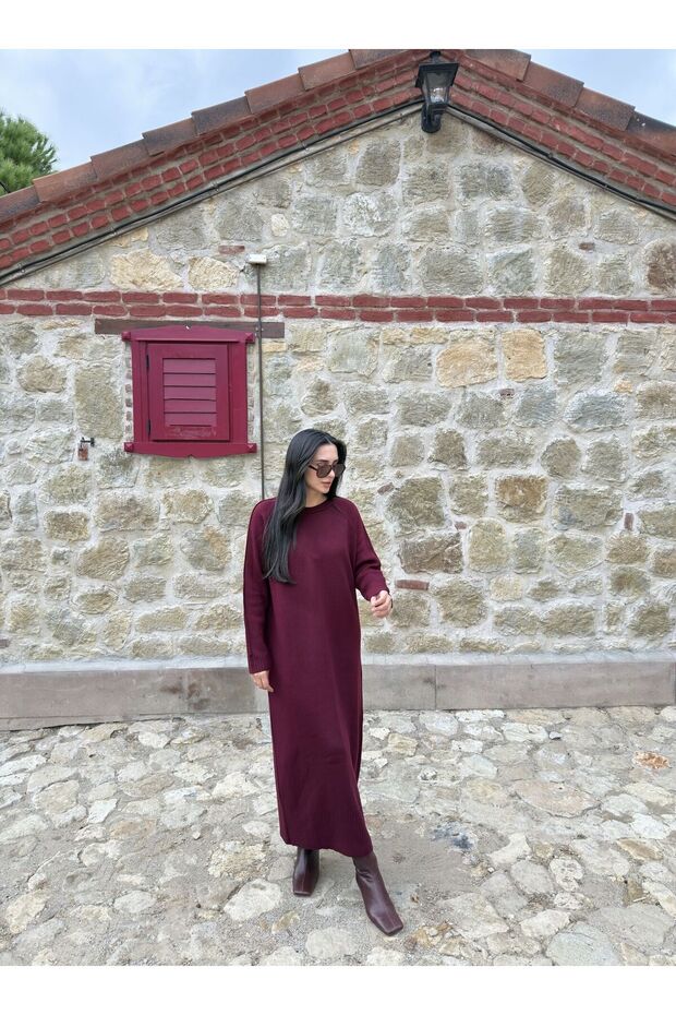 Triko Elbise-Bordo - STD - 7