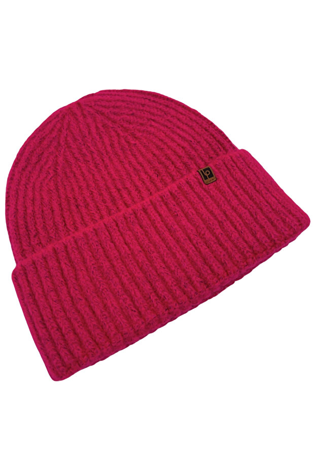Fuchsia Pink Unisex Beanie LP Koleksiyonu Fuşya Pembe Yumuşak Yünlü Katlamalı Fitilli Örgü Bere - 2