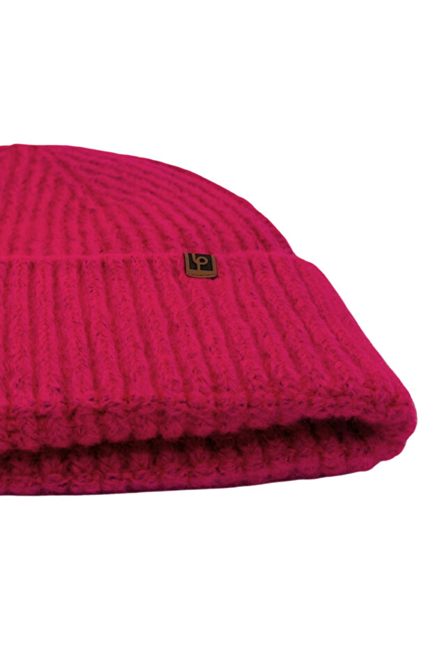 Fuchsia Pink Unisex Beanie LP Koleksiyonu Fuşya Pembe Yumuşak Yünlü Katlamalı Fitilli Örgü Bere - 6