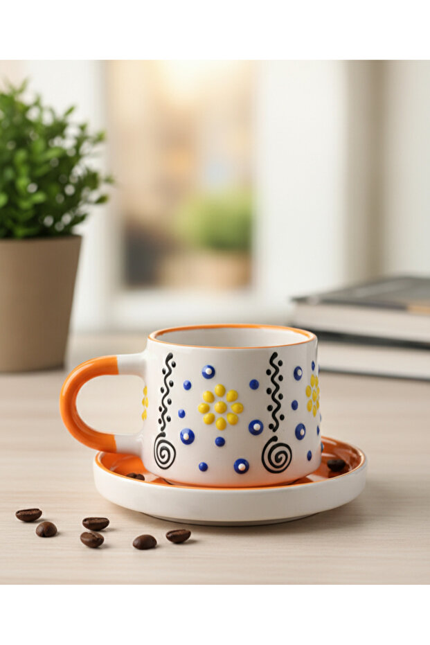 كوب من السيراميك مع نقش بارز مصنوع يدويًا - 1