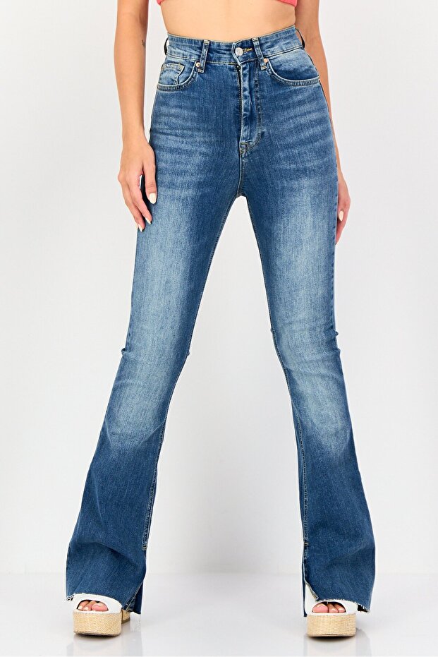 Women High Rise Washed Stretchable Bootcut Denim Jeans, Blue