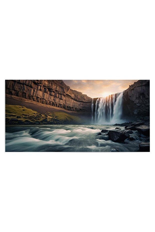 Sunset waterfall landscape painting, code 3146 - 2