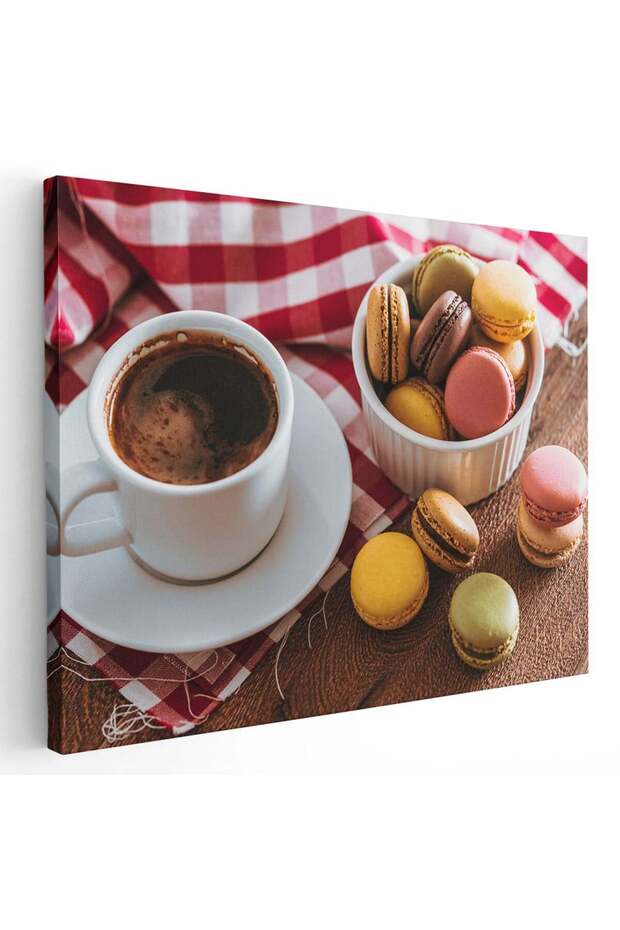 Tablou ceasca cu cafea si macarons, cod 3895 - 1