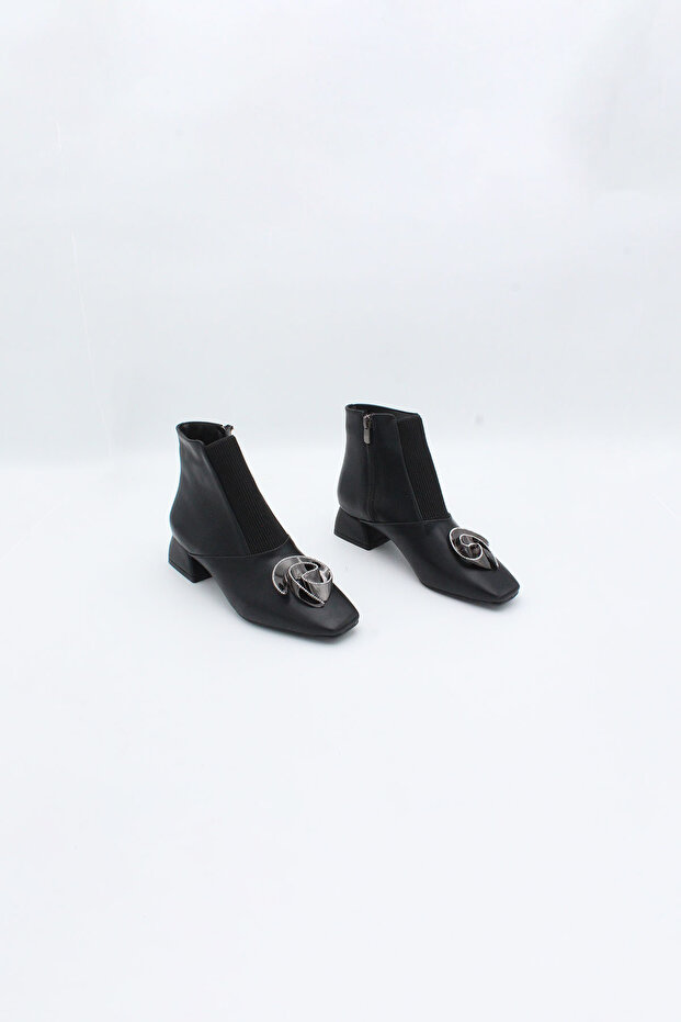 2068 R-135 Kadın Topuklu Bot SIYAH CILT PLATIN - 1