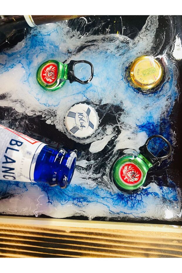 EPOKSİ TABLO (BLANCE-WEİHENSTEPHANER) KIRIK ŞİŞE SANATI - 3