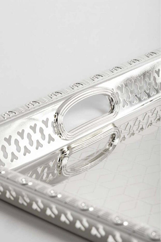 صينية تقديم مستطيل فضية - 4