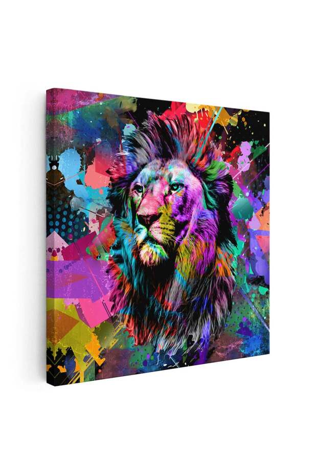 Tablou cap leu fundal abstract multicolor, cod 5006