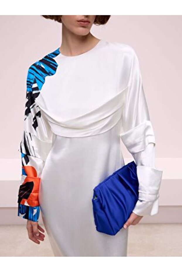 Desenli Ekru Elbise - 5