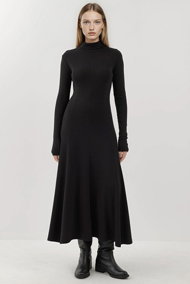 Textured Half Turtleneck Long Dress Busem Collection