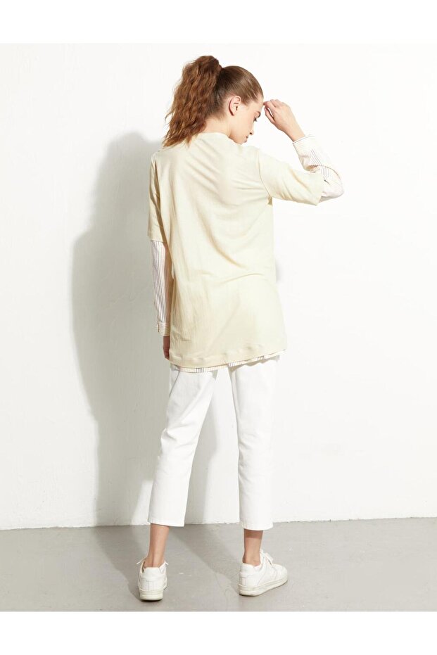 Baskılı Katmanlı Sweat-Krem - 7