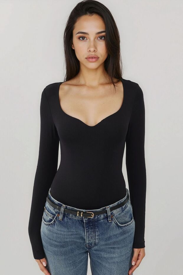 Kalp Yaka Esnek Örme Bluz Busem Collection - 5