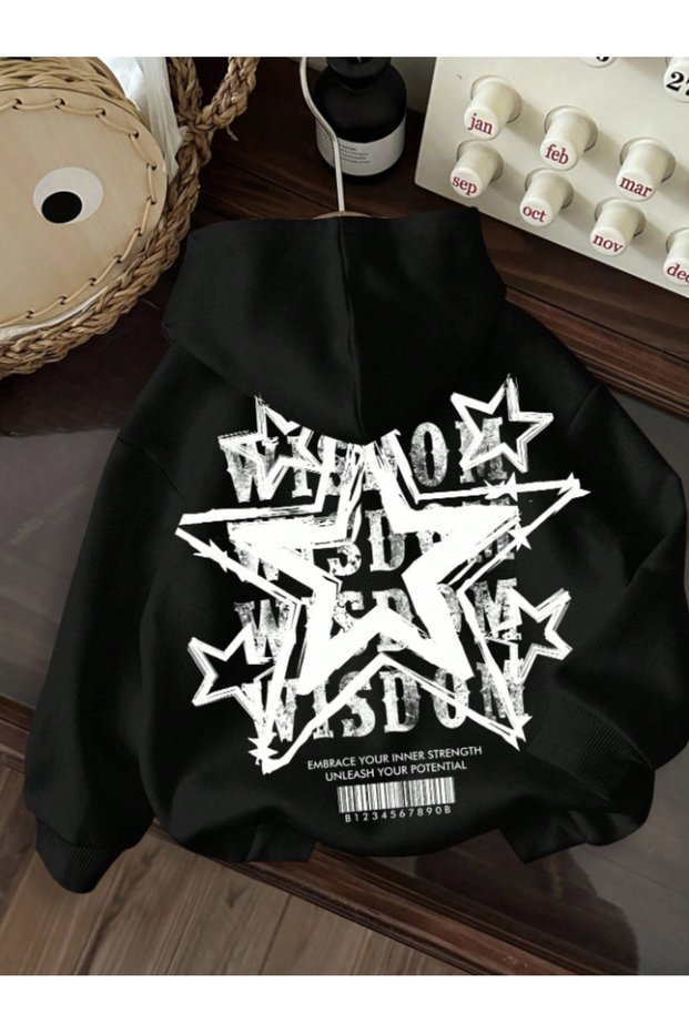 Unisex Women/Men Y2K Star Printed Hooded Cotton Sweatshirt Hoodie