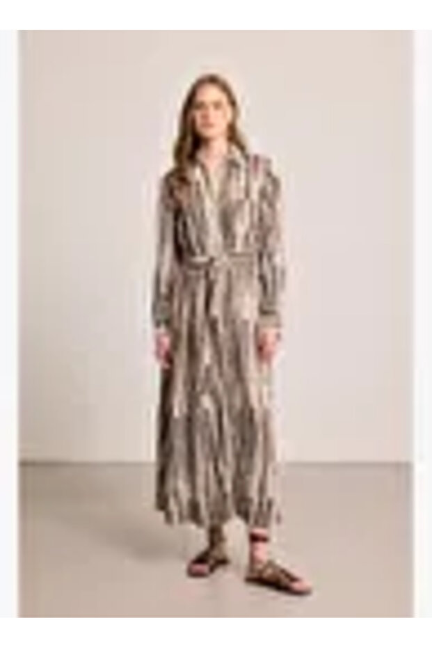 فستان فيسكوز بأكمام طويلة من مجموعة Kelebek - بني