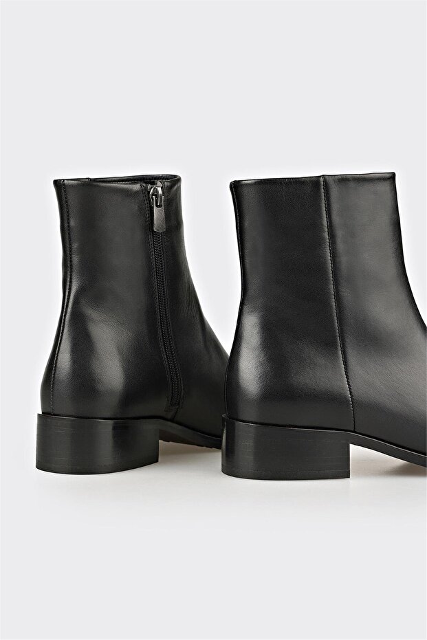 Siyah Deri Kadın Klasik Bot - 4