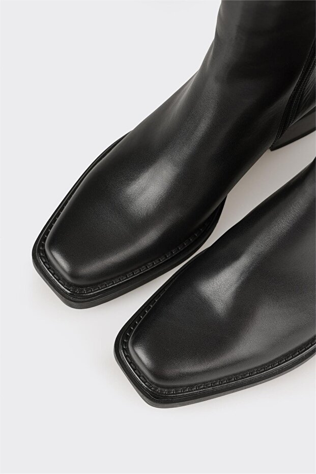 Siyah Deri Kadın Western Bot - 4