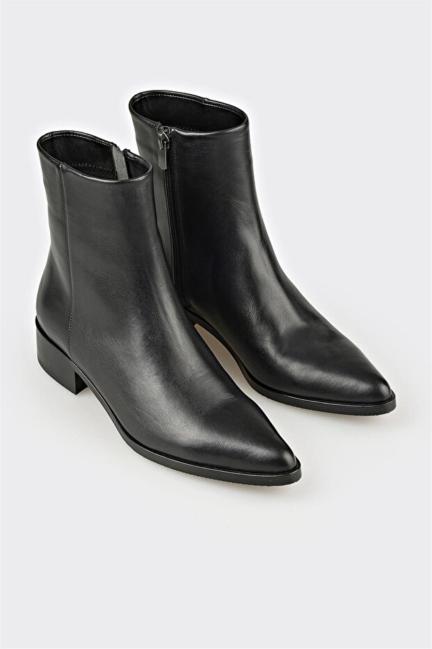Siyah Deri Kadın Klasik Bot - 2