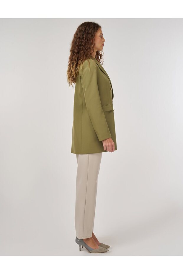 سترة بليزر بتفاصيل أزرار باللون الكاكي - 5