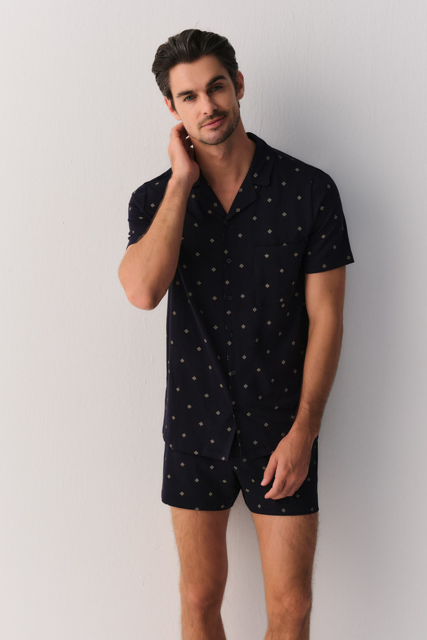 Treasure Modal Erkek Maskülen Şort Pijama Takımı - 2