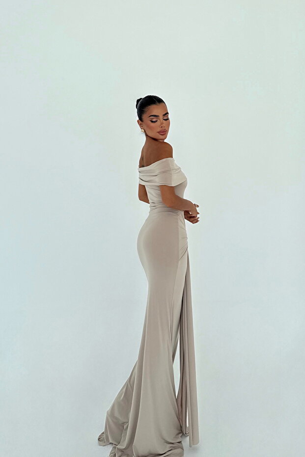 Rochie lungă Allayia bej ATE-3083 - 3