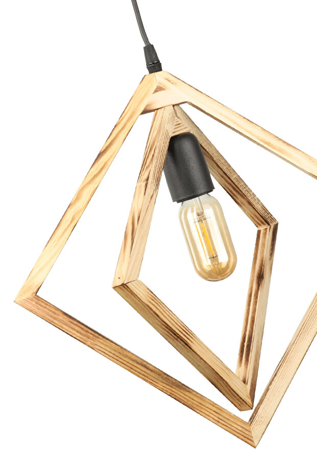 Çift Kareli Ahşap Tekli Avize - 3