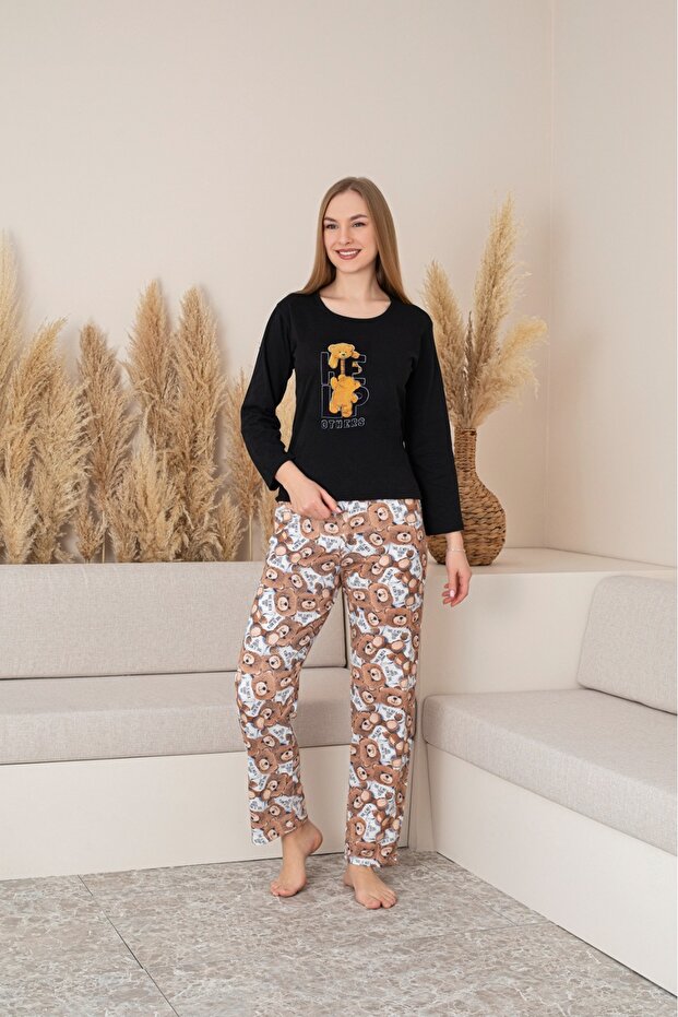 Women's Cotton Printed Detail Long Sleeve Pajama Set
