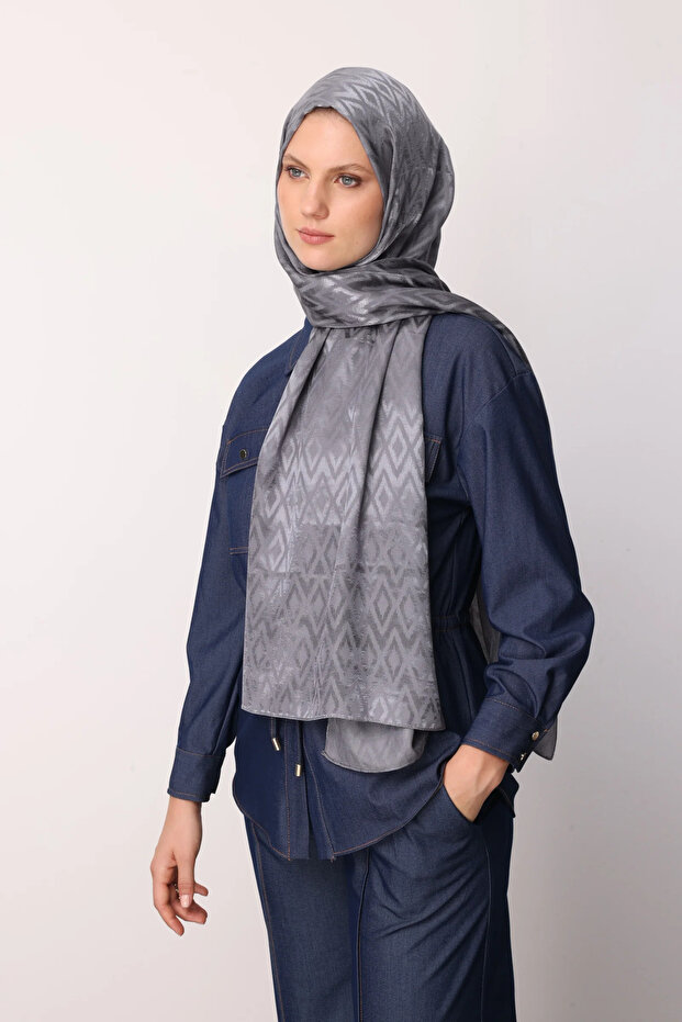 Tile Pattern Shiny Jacquard Shawl - 5