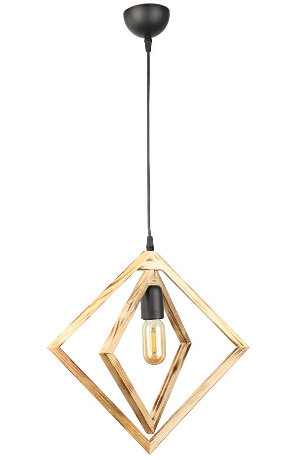 Çift Kareli Ahşap Tekli Avize - 2