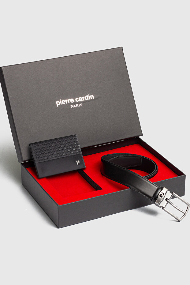 -Set 7- 100% Genuine Leather Special Gift Boxed Groom Belt Wallet Dowry Set Black