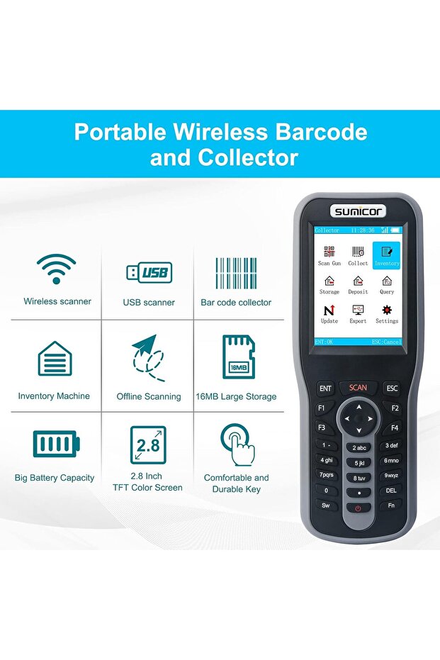 Sumicor Barcode Scanner 1D & 2D QR Code PDF417 Reader, Wireless 2.4 GHz Handheld Cordless Rechargeab - 4